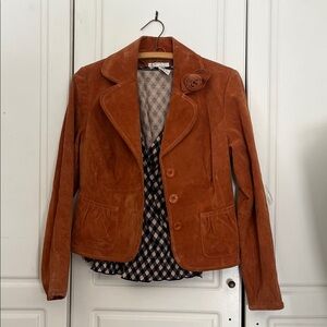Suede Leather Blazer with Rose Detail